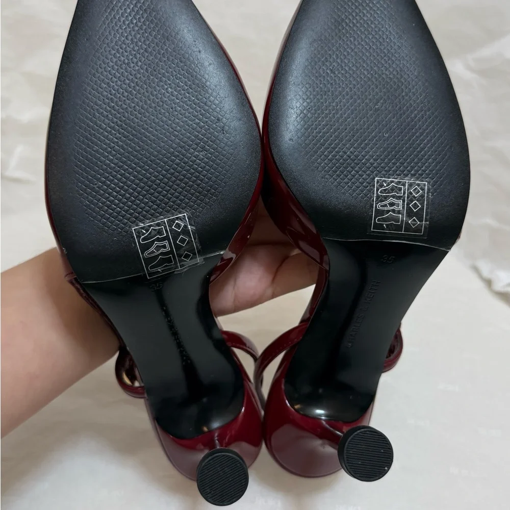 Charles & Keith Wynn Patent Slingback Heels Red Pointed Toe Sculptural EU 35 - Picture 5 of 8